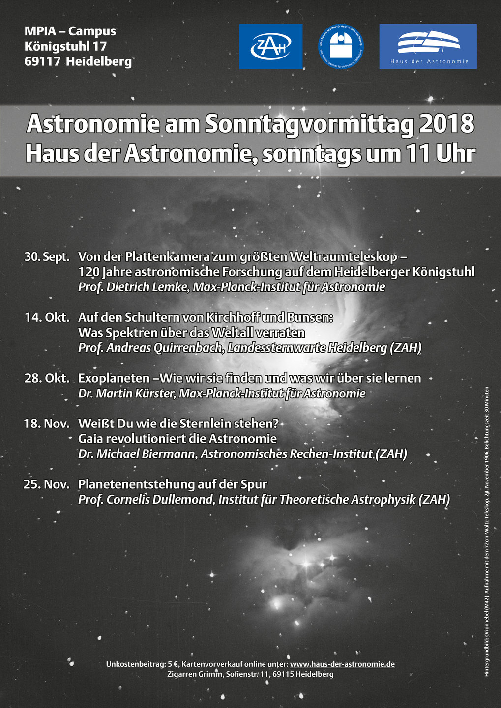 Hintergrundbild: Orionnebel (M42), Aufnahme mit dem 72cm Waltz-Teleskop, 24. November 1906