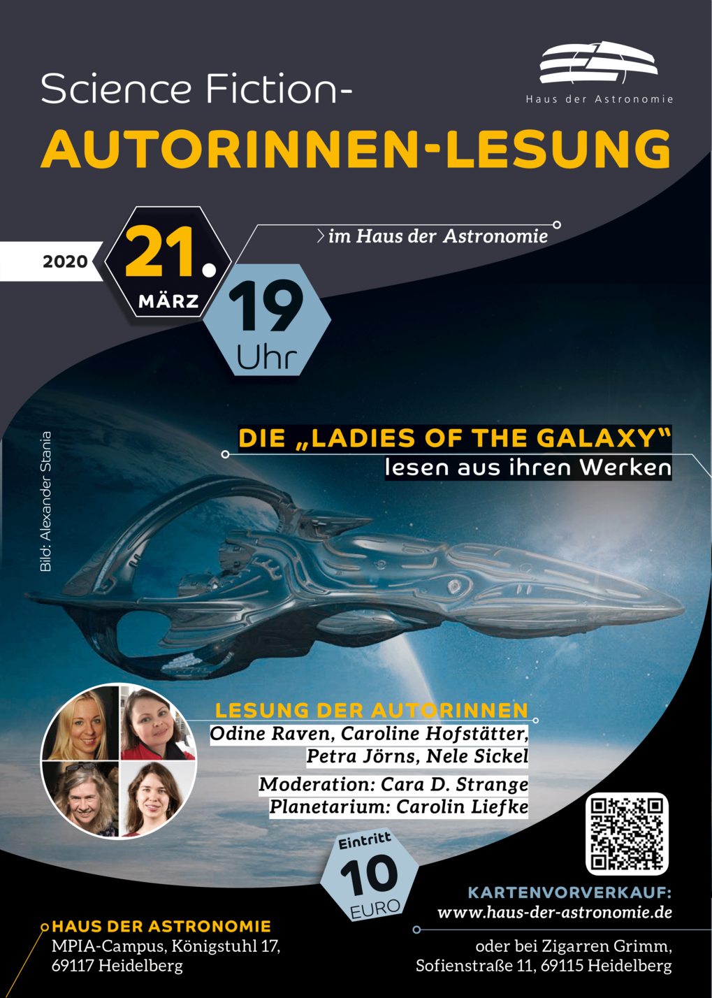 Poster zur Science-Fiction-Autorinnen-Lesung am 21. März 2020