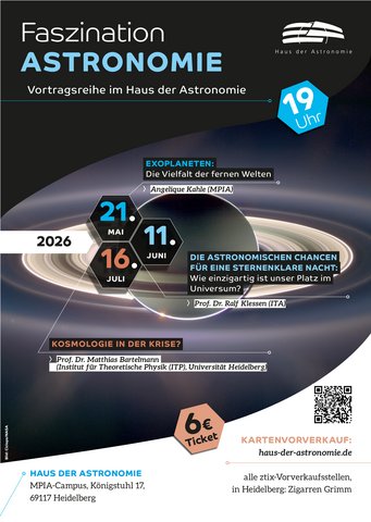 Poster der Vortragsreihe Faszination Astronomie am Haus der Astronomie für Mai, Juni und Juli 2026
