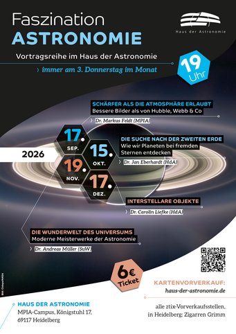 Poster der Vortragsreihe Faszination Astronomie am Haus der Astronomie für September bis Dezember 2026