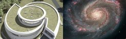 Credit: Architekten Bernhardt+Partner (left), NASA/ESA, S. Beckwith (STScI), Hubble Heritage Team (STScI/AURA); stretched to match perspective (right).