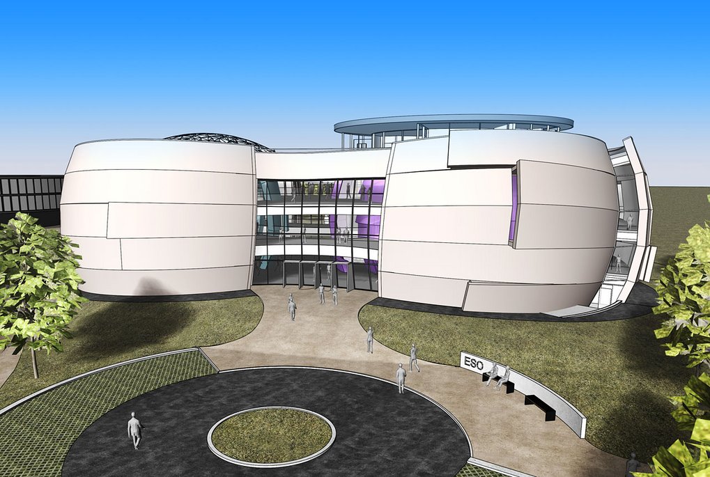 Computer visualization of the new planetarium and exhibition centre at ESO Headquarters Computer visualization of the new planetarium and exhibition centre at ESO Headquarters