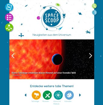 Bildschirmanzeige der Space Scoop-Internetseite. Bildschirmanzeige der Space Scoop-Internetseite.