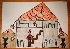 Amara, 6 Jahre alt, hat uns dieses Bild mit dem neuen Haus des Weihnachtsmanns geschickt.
