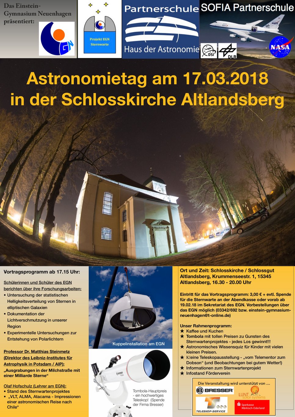 Das Einstein-Gymnasium Neuenhagen hat den Astronomietag eine woche vorverlegt, hat dafür aber umso mehr Programm zu bieten
