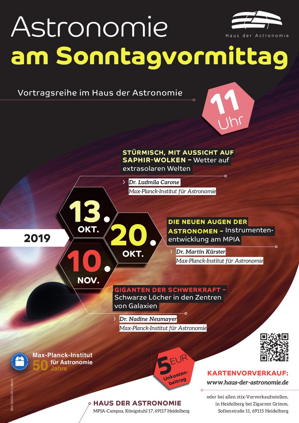 Vortragsreihe 'Astronomie am Sonntagvormittag 2019' am HdA