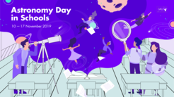 The Astronomy Day in Schools logo: a drawing that illustrates how teachers and students perfrom astronomy activities in the classroom