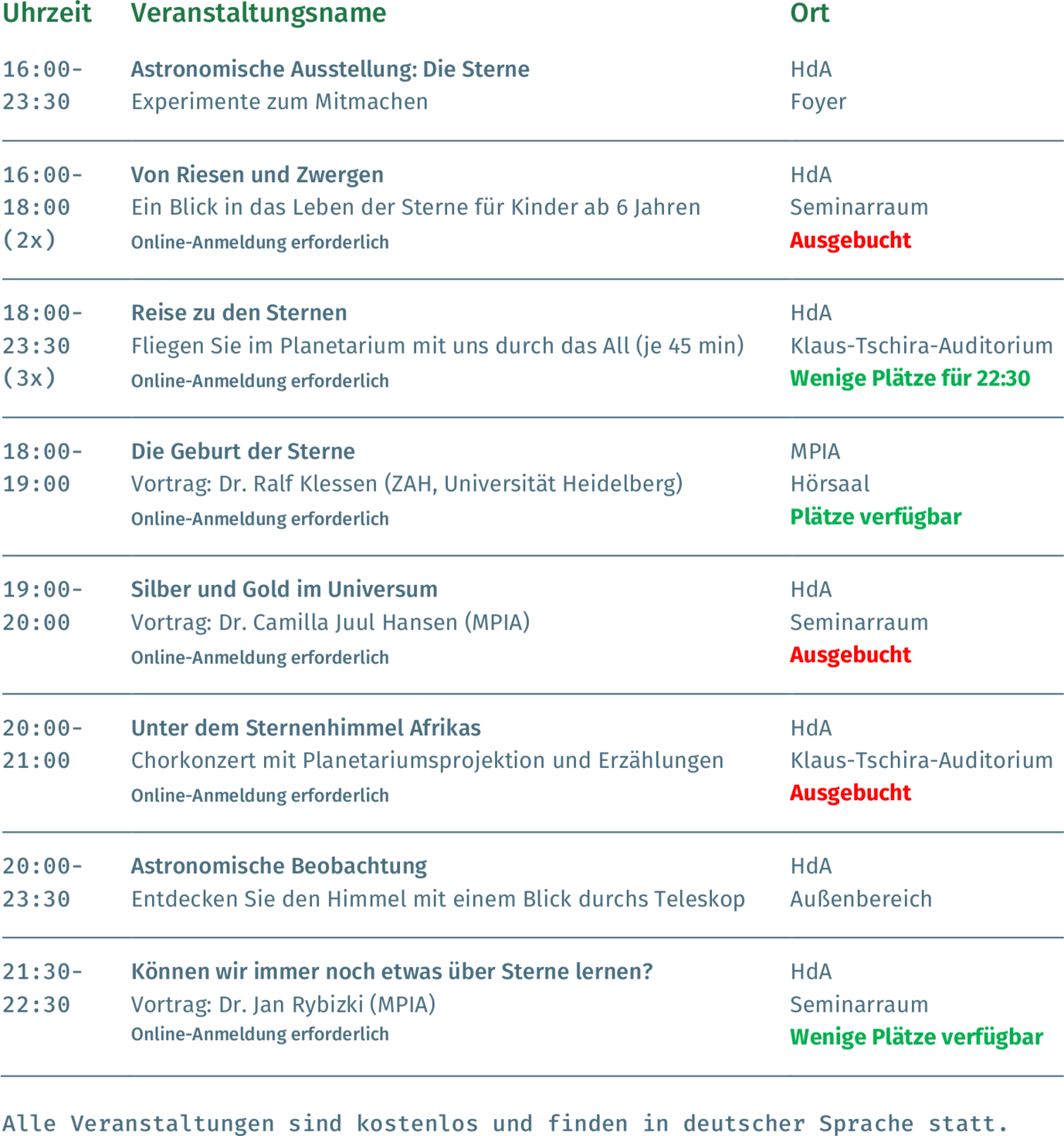 Programm des Hauses der Astronomie / Max-Planck-Instituts für Astronomie zur Nacht der Forschung 2019.