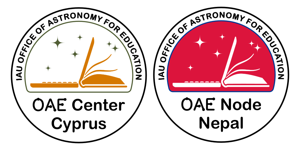 The logos of the OAE Center Cyprus and the OAE Node Nepal