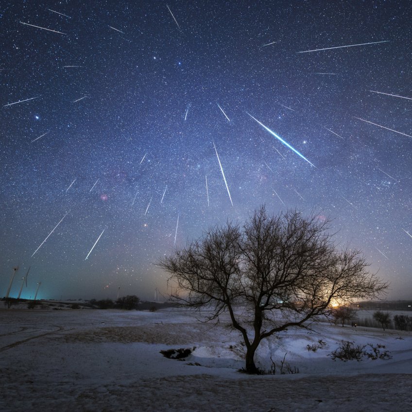 Meteor shower (Geminids), imaged in 2017 from China. Meteor shower (Geminids), imaged in 2017 from China.
