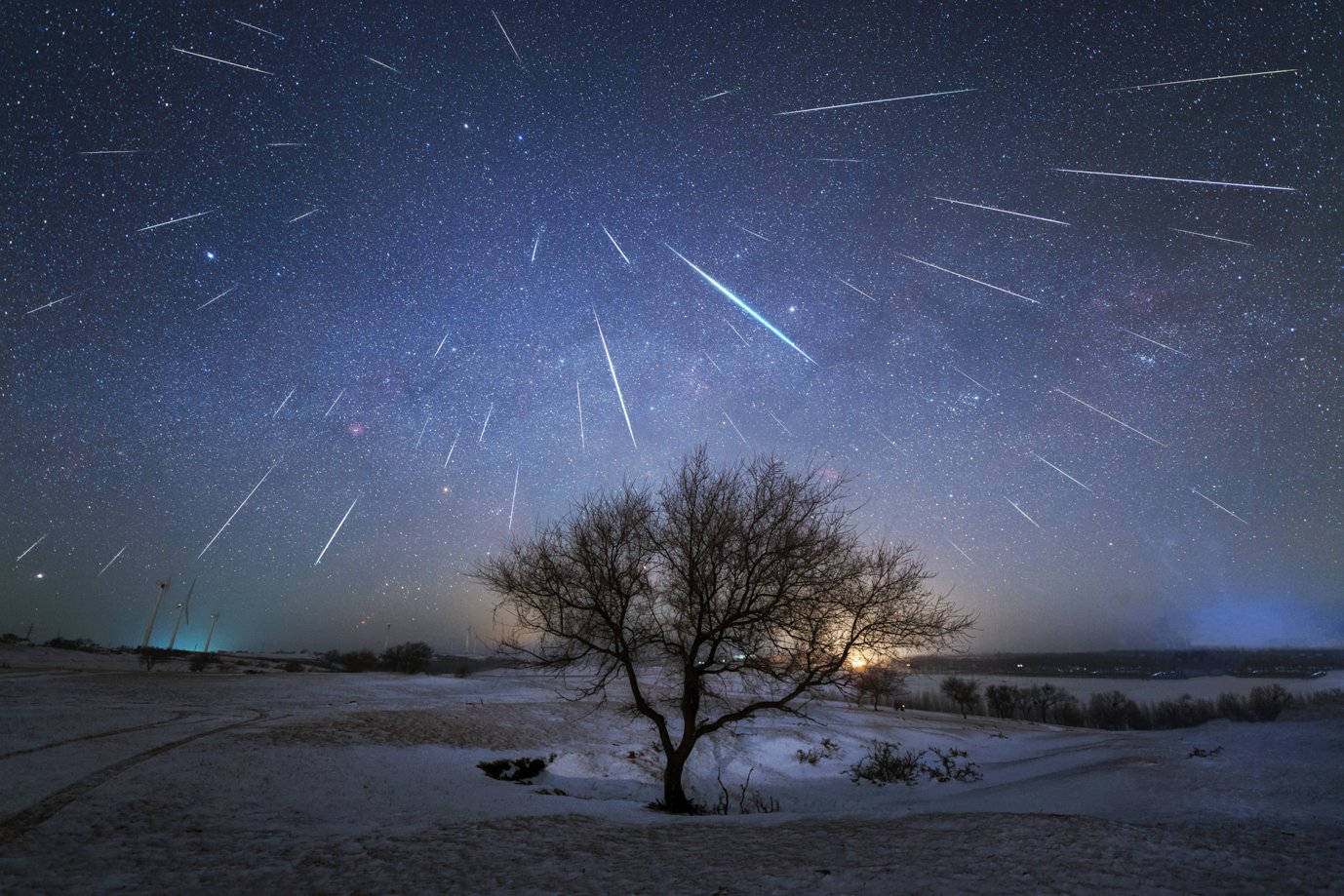 Meteor shower (Geminids), imaged in 2017 from China.