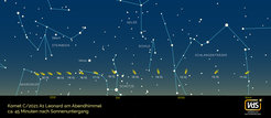 Finding chart for comet Leonard in the evening sky