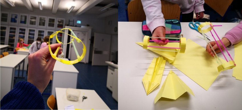 Abbildung 2: Auch mit Röhrchen und zwei Papierschnipseln lässt sich etwas bauen was fliegt Abbildung 2: Auch mit Röhrchen und zwei Papierschnipseln lässt sich etwas bauen was fliegt