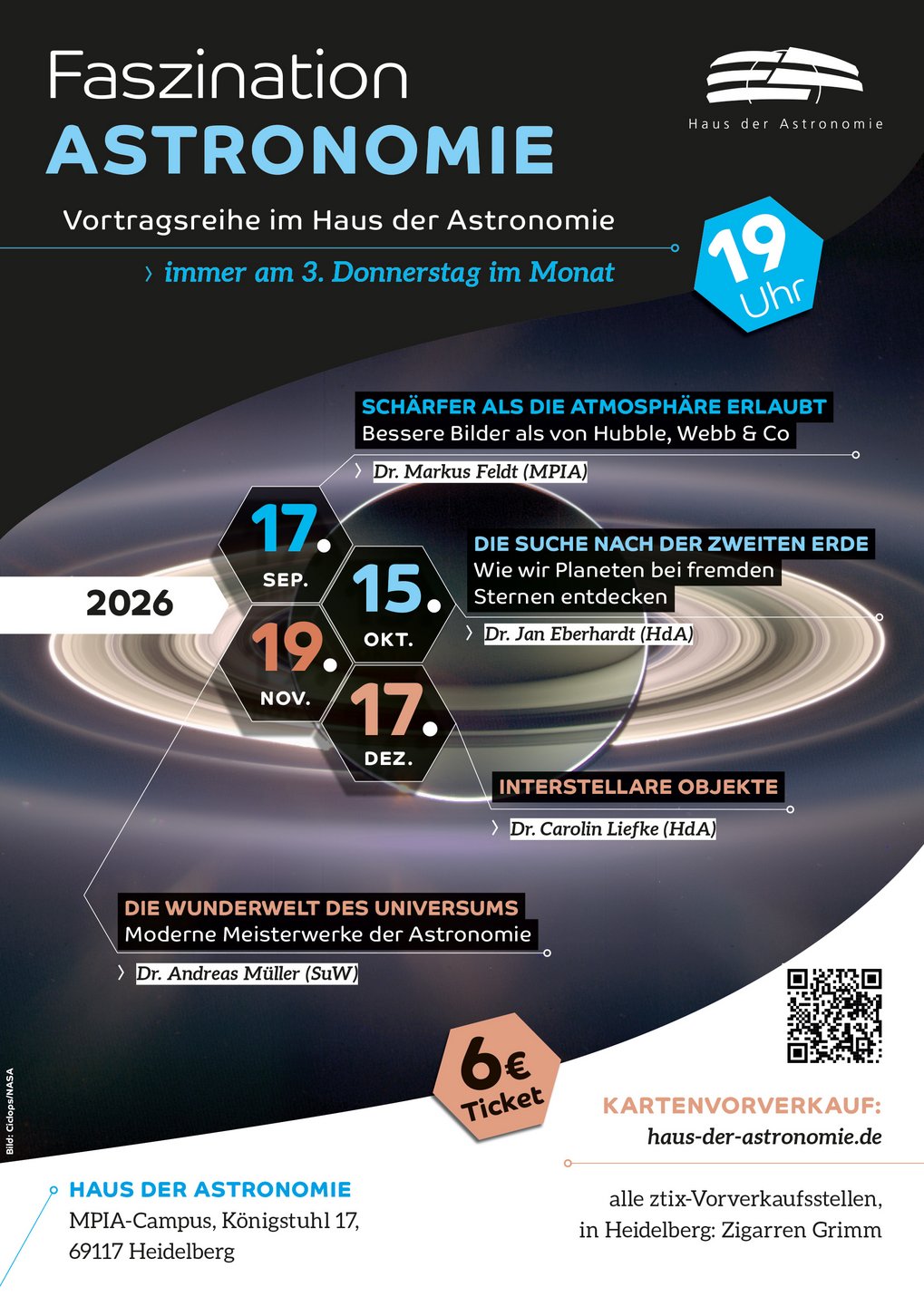 Poster der Vortragsreihe Faszination Astronomie am Haus der Astronomie für September bis Dezember 2026