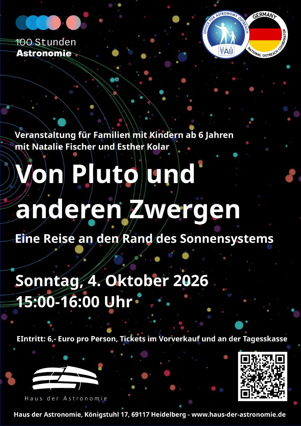Poster der Veranstaltung "Von Pluto und anderen Zwergen" am 4. Oktober 2026