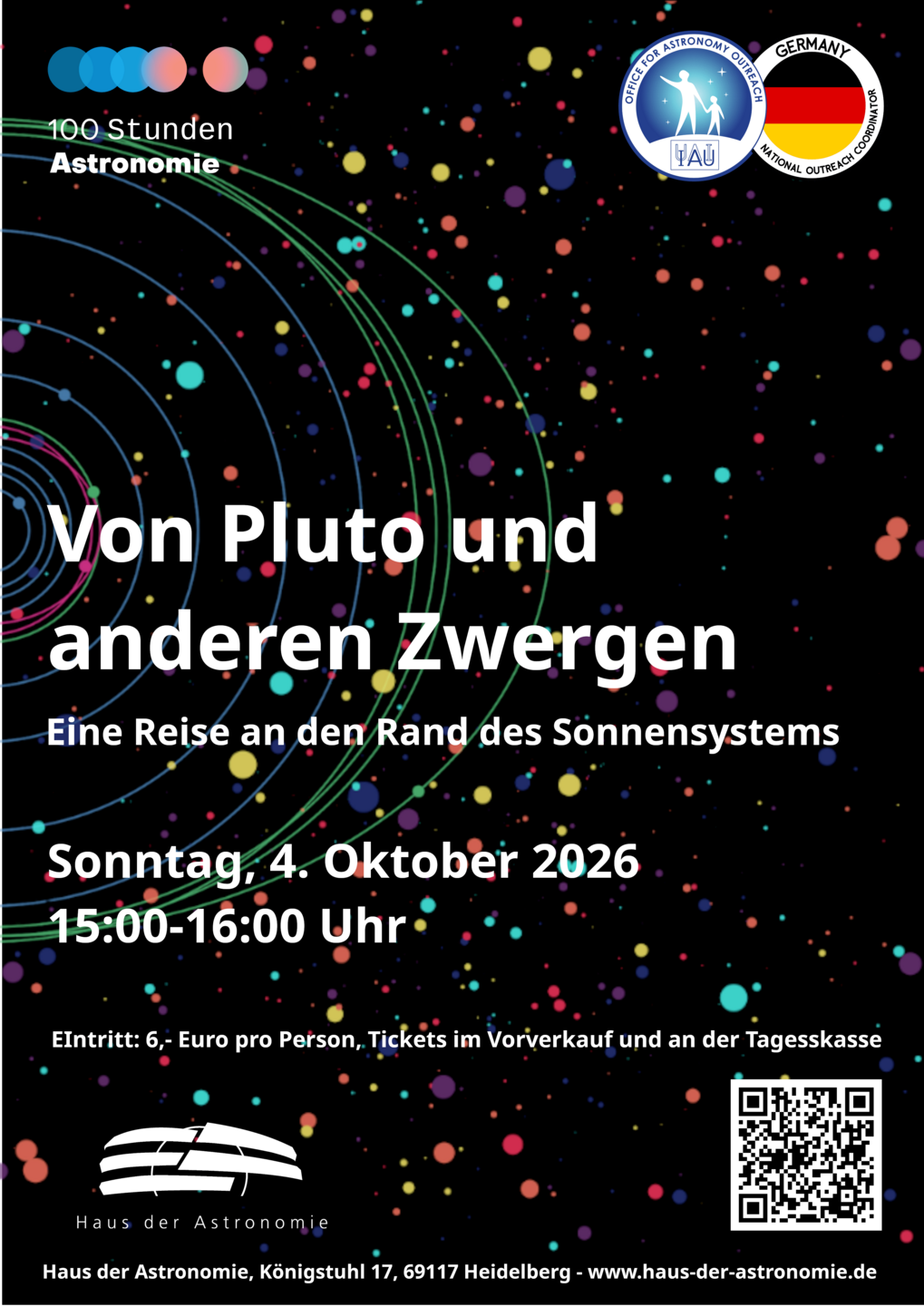 Poster der Veranstaltung "Von Pluto und anderen Zwergen" am 4. Oktober 2026