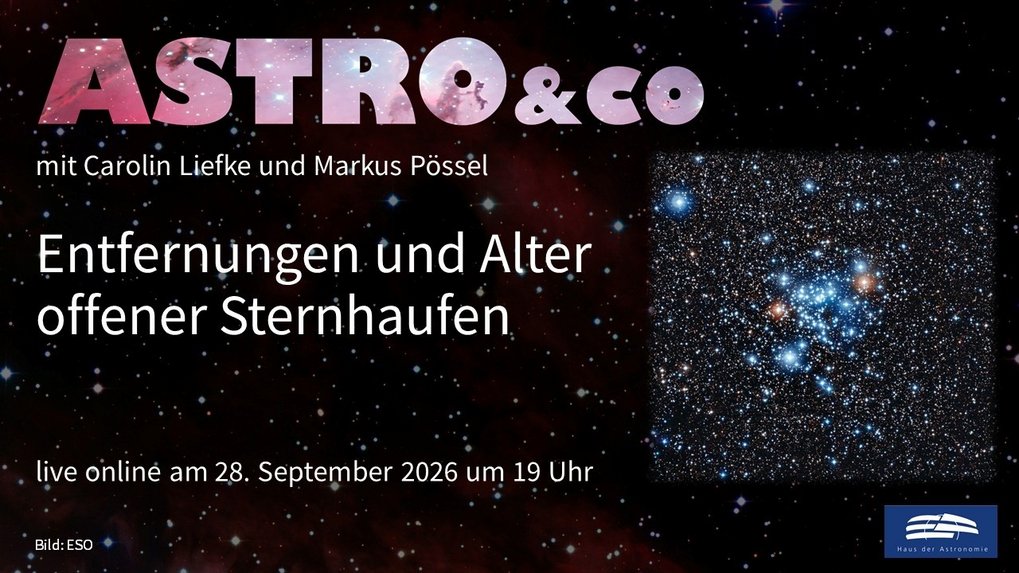 Schon gewusst? Offene Sternhaufen bestehen aus mehreren hundert oder tausenden Sternen, die gemeinsam entstanden und gleich weit von uns entfernt sind. Wir zeigen, wie man ihr Alter und ihre Entfernung bestimmen kann