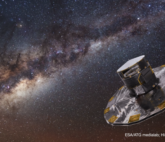 Foto: ESA/ATG medialab; Hintergrund: ESO/S. Brunier